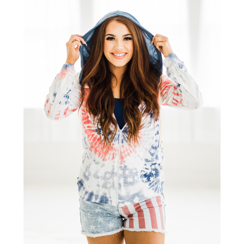 Americana Tie Dye Zip Up Hoodie