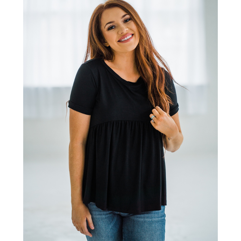 Just Like This Baby Doll Tee - Black - Shop with Leila
