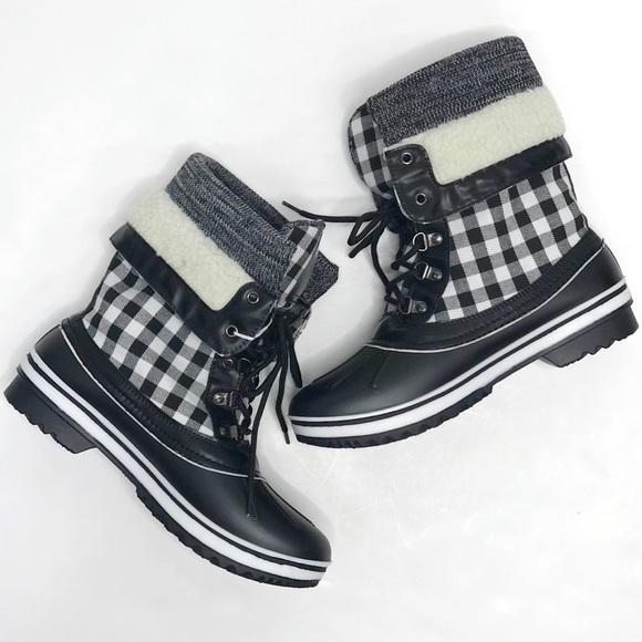 Black & White Buffalo Plaid Duck Boots